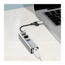 Logilink USB 3.2 Gen1 Hub, 3-port, with Gigabit Ethernet Adapter, USB-A+C, aluminum
