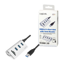 USB 3.0 3-Port šakotuvas su kortelių skaitytuvu