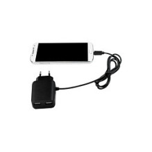 USB-A charger, 10.5 W, 3-port, 2x USB-A, 1x Micro-USB cable, black USB-A charger, 10.5 W, 3-port, 2x USB-A, 1x Micro-USB cable, black