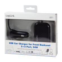 Logilink USB Car Charger, 2+2 Port, 24W, black