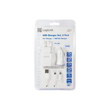 Logilink USB-A įkrovimo rinkinys, 10,5 W / 10 W, 2-port, 2x USB-A, baltas