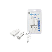 Logilink USB-A įkrovimo rinkinys, 10,5 W / 10 W, 2-port, 2x USB-A, baltas