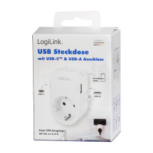 Logilink USB-A / C charger, 17 W, 2-port, 1x USB-A, 1x USB-C, 1x CEE 7 / 3, Charging cradle, White Logilink USB-A / C charger, 17 W, 2-port, 1x USB-A, 1x USB-C, 1x CEE 7 / 3, Charging cradle, White