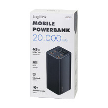 Logilink Mobilusis nešiojamasis įkroviklis, 20.000 mAh, PD 65 W, juodas