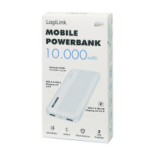 Logilink Mobilusis išorinis akumuliatorius, LiPo, 10.000 mAh, USB-C įvestis / išvestis, baltas