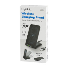 Logilink Wireless Quick Charging Stand 15 W, twin coil, black Logilink Wireless Quick Charging Stand 15 W, twin coil, black