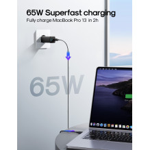 Charger Joyroom JR-TG10 GaN 65W 2xUSB-C / USB-A + USB-C to USB-C 100W 1.2m cable black Charger Joyroom JR-TG10 GaN 65W 2xUSB-C / USB-A + USB-C to USB-C 100W 1.2m cable black