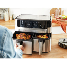 Tefal Dual Easy Fry Grill EY905D Dviguba 8,3 l Atskirai pastatoma 2700 W Karšto oro gruzdintuvė Nerūdijančio plieno Tefal Dual Easy Fry Grill EY905D Dviguba 8,3 l Atskirai pastatoma 2700 W Karšto oro gruzdintuvė Nerūdijančio plieno