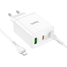 Hoco Telefono įkroviklis Hoco 2 x USB C + USB A QC3.0 PD 3A 35W + cable USB C–Lightning N33 baltas Hoco Telefono įkroviklis Hoco 2 x USB C + USB A QC3.0 PD 3A 35W + cable USB C–Lightning N33 baltas