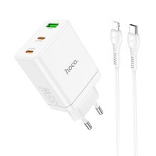 Hoco Telefono įkroviklis Hoco 2 x USB C + USB A QC3.0 PD 3A 35W + cable USB C–Lightning N33 baltas Hoco Telefono įkroviklis Hoco 2 x USB C + USB A QC3.0 PD 3A 35W + cable USB C–Lightning N33 baltas