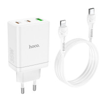 Hoco Telefono įkroviklis Hoco 2 x USB C + USB A QC3.0 PD 3A 35W + cable USB C–Lightning N33 baltas Hoco Telefono įkroviklis Hoco 2 x USB C + USB A QC3.0 PD 3A 35W + cable USB C–Lightning N33 baltas