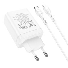 Hoco Telefono įkroviklis Hoco 2 x USB C + USB A QC3.0 PD 3A 35W + cable USB C–Lightning N33 baltas Hoco Telefono įkroviklis Hoco 2 x USB C + USB A QC3.0 PD 3A 35W + cable USB C–Lightning N33 baltas