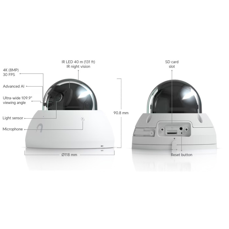 Kamera Ubiquiti UniFi UVC-AI-Dome-W (4K, 109.9° ultra-wide, AI, IR 40m)