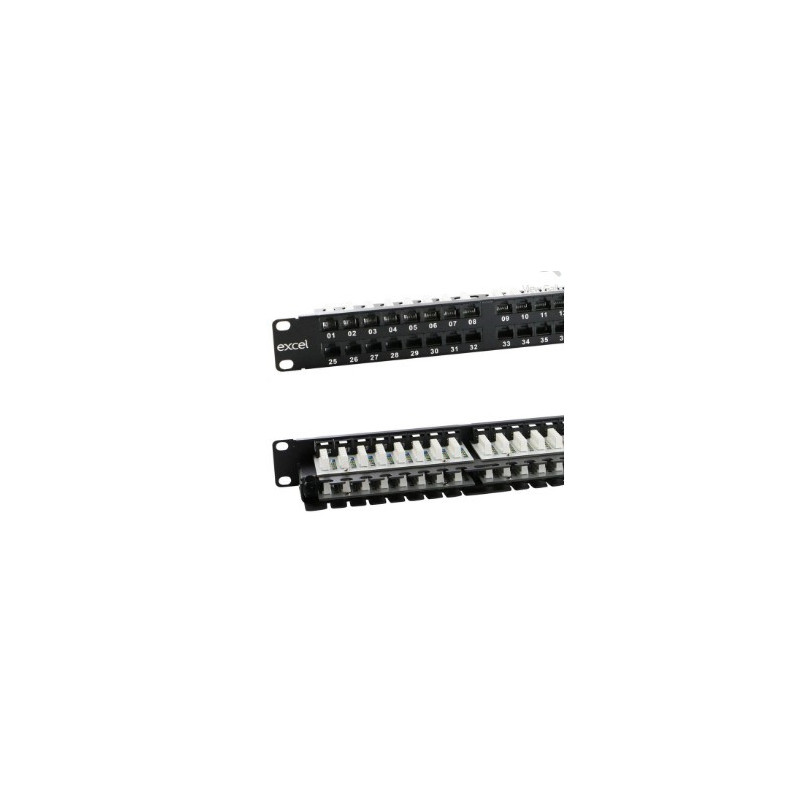 Komutacinė panelė 19" 1U 48 portų Excel 100-394 (Cat.6e)