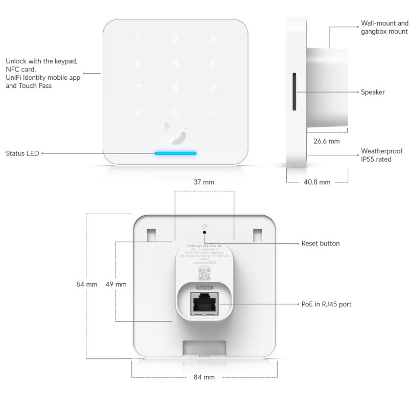 Praėjimo sistemos skaitytuvas Ubiquiti UniFi UA-G3-Flex-W