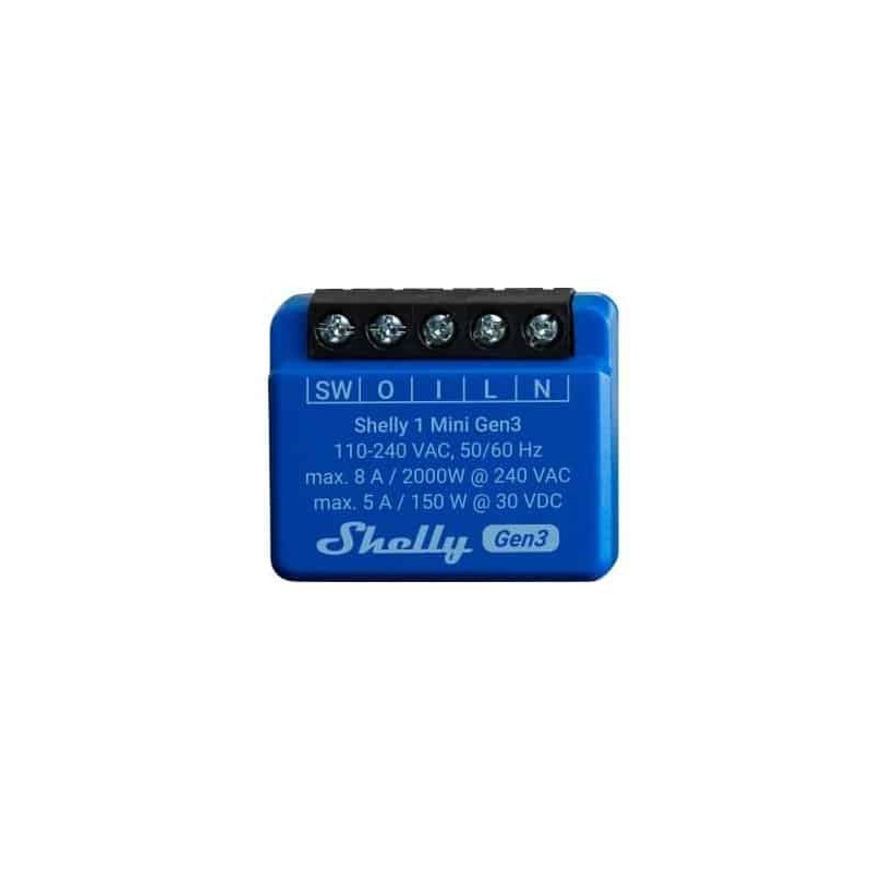 Wi-Fi, Bluetooth controlled relay Shelly Mini 1 Gen3 (8A, 110-240 VAC, 5A 30 VDC)