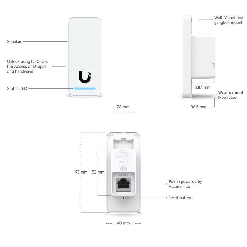 Praėjimo sistemos skaitytuvas Ubiquiti UniFi UA-G2 (Baltas)