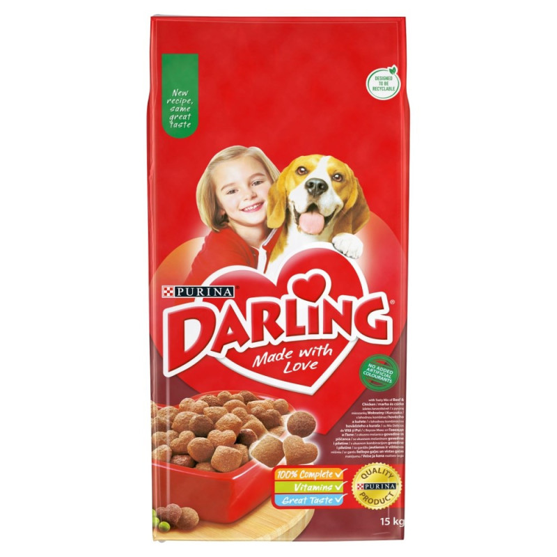 PURINA Darling jautienos ir vištienos sausas šunų ėdalas, 15 kg