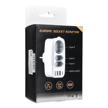Power strip with 3 sockets max 16A with 3x USB A, 1x typ C ports E06 white Power strip with 3 sockets max 16A with 3x USB A, 1x typ C ports E06 white