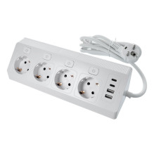 Power strip with 4 sockets max 3680W, 2xUSB A, 2x type C ports with 2m power cable E42 white Power strip with 4 sockets max 3680W, 2xUSB A, 2x type C ports with 2m power cable E42 white