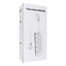 Power strip with 4 sockets max 3680W, 2xUSB A, 2x type C ports with 2m power cable E42 white Power strip with 4 sockets max 3680W, 2xUSB A, 2x type C ports with 2m power cable E42 white