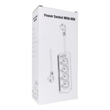 Power strip with 4 sockets max 3680W, 2xUSB A, 2x type C ports with 2m power cable E42 white Power strip with 4 sockets max 3680W, 2xUSB A, 2x type C ports with 2m power cable E42 white