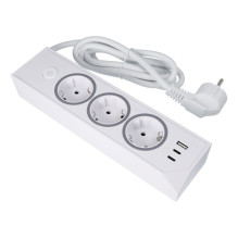 Power strip with 3 sockets max 3680W, 1xUSB A, 2x type C 25W ports with 1,5m power cable E59 white