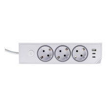 Power strip with 3 sockets max 3680W, 1xUSB A, 2x type C 25W ports with 1,5m power cable E59 white