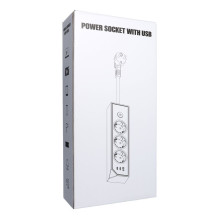 Power strip with 3 sockets max 3680W, 1xUSB A, 2x type C 25W ports with 1,5m power cable E59 white