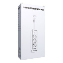 Power strip with 3 sockets max 3680W, 1xUSB A, 2x type C 25W ports with 1,5m power cable E59 white