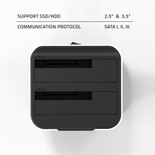 „Qoltec 50309“ HDD SSD 2,5–3,5 colių įstrižainės prijungimo stotelė, SATA III, USB 3.0, itin greitas 5 Gb/s, su klonavim „Qoltec 50309“ HDD SSD 2,5–3,5 colių įstrižainės prijungimo stotelė, SATA III, USB 3.0, itin greitas 5 Gb/s, su klonavim