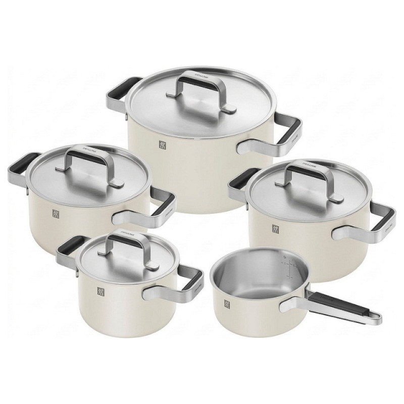 Pure 5-piece cookware set, 18/10, ivory