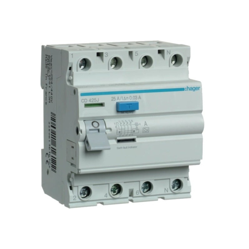 Residual current relay Hager CD425J (A, 25A, 4P, 30mA, 230V)