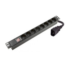 Maitinimo panelė 19'' spintai (8x220V Schuko, su jungikliu, IEC320 C14, plast. korpusas)