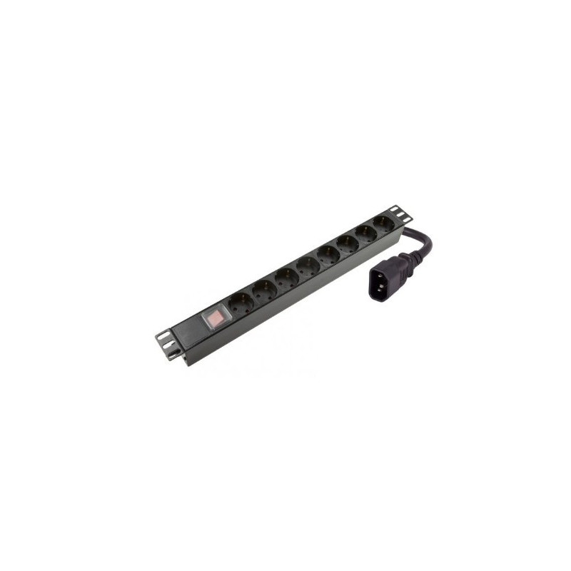 Maitinimo panelė 19'' spintai (8x220V Schuko, su jungikliu, IEC320 C14, plast. korpusas)