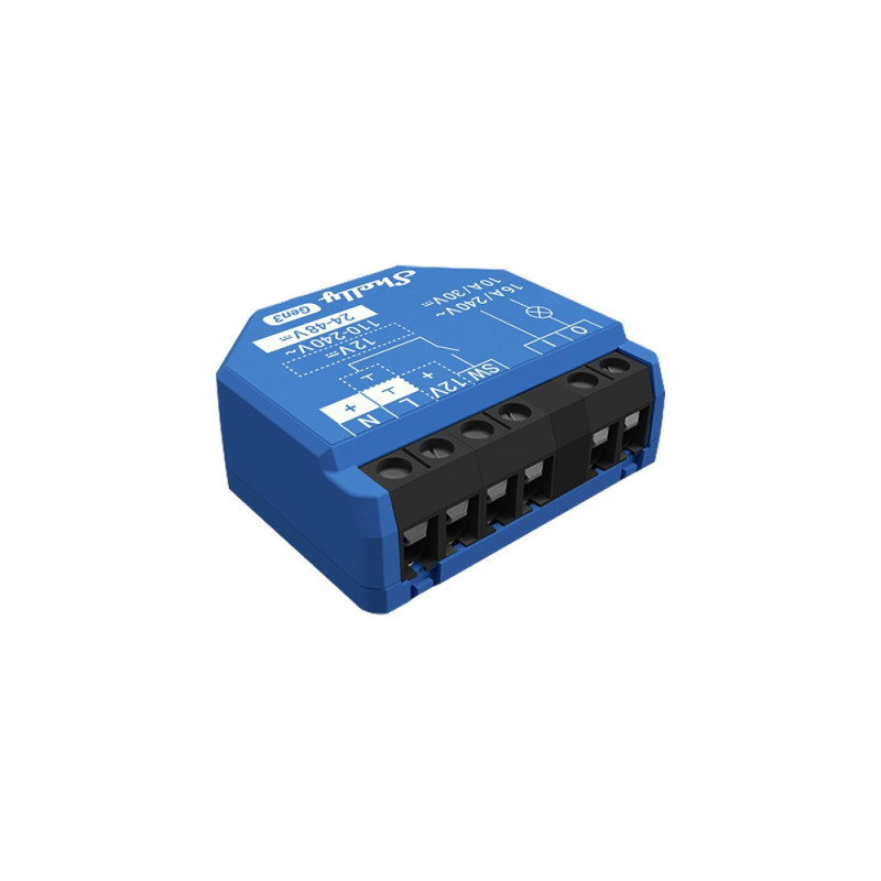 Wi-Fi, Bluetooth controlled relay with dry contacts Shelly 1 Gen3 (16 A, 110-240VAC)