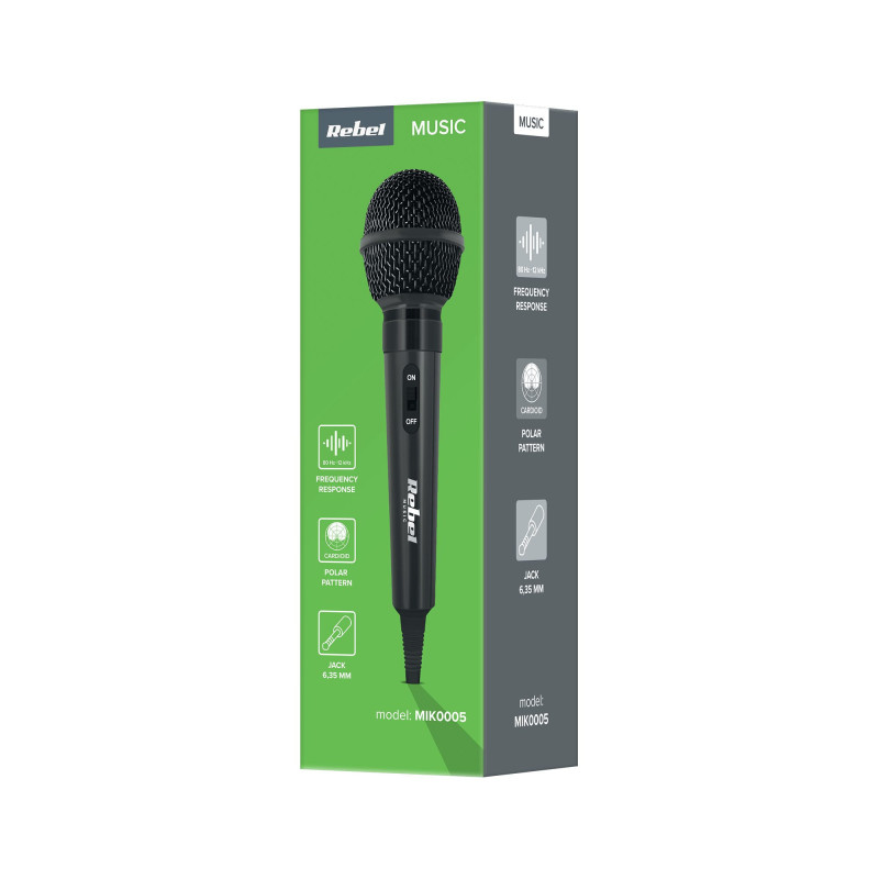 Dinamiskais mikrofons DM-202, 80Hz-12kHz, 600 Ohm, 6.35mm jack spraudnis