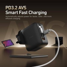 Kelioninis įkroviklis X-ONE „ChargeGo GaN“ 65W su ištraukiamu cable ir USB C port - juodas