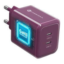 Telefono įkroviklis Forcell F-Energy GaN III Crystal Color 2x USB C AVS SSFC3.0 60W + silikoninis laidas USB C į USB C V