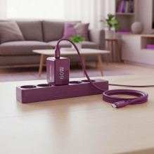 Telefono įkroviklis Forcell F-Energy GaN III Crystal Color 2x USB C AVS SSFC3.0 60W + silikoninis laidas USB C į USB C V