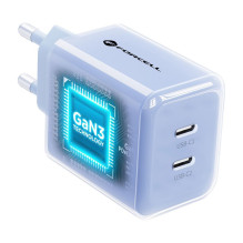 Phone charger Forcell F-Energy GaN III Crystal Color 2x USB C AVS SSFC3.0 60W + silicone cable USB C to USB C VT-60 blue