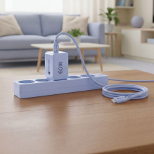 Phone charger Forcell F-Energy GaN III Crystal Color 2x USB C AVS SSFC3.0 60W + silicone cable USB C to USB C VT-60 blue