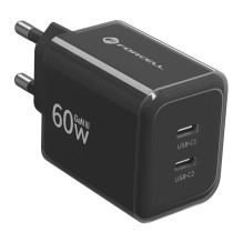 Telefono įkroviklis Forcell F-Energy GaN III Crystal Color 2x USB C AVS SSFC3.0 60W + silikoninis laidas USB C į USB C V