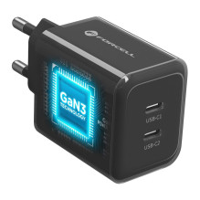 Telefono įkroviklis Forcell F-Energy GaN III Crystal Color 2x USB C AVS SSFC3.0 60W + silikoninis laidas USB C į USB C V