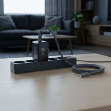 Telefono įkroviklis Forcell F-Energy GaN III Crystal Color 2x USB C AVS SSFC3.0 60W + silikoninis laidas USB C į USB C V