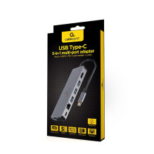 Gembird A-CM-COMBO5-05 USB Type-C 5 viename daugiaprievadis adapteris (šakotuvas + HDMI + PD + kortelių skaitytuvas + LA Gembird A-CM-COMBO5-05 USB Type-C 5 viename daugiaprievadis adapteris (šakotuvas + HDMI + PD + kortelių skaitytuvas + LA