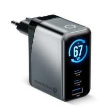 Charger GaN 1 x USB, 2 x USB-C Quick Charge 4+ 67W black Charger GaN 1 x USB, 2 x USB-C Quick Charge 4+ 67W black