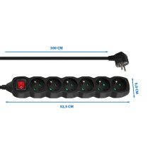 Esperanza ELK218K Power strip 6GN / 3M Black Esperanza ELK218K Power strip 6GN / 3M Black