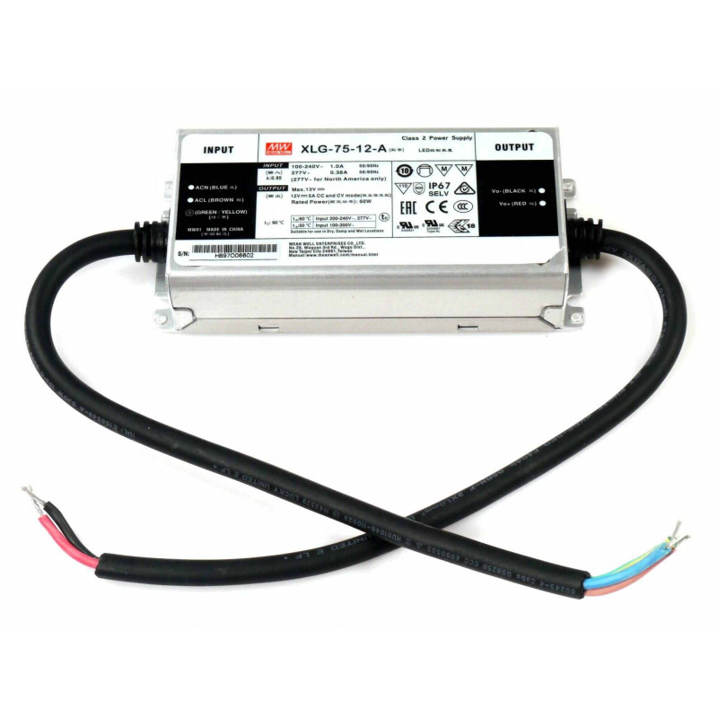Impulsinis maitinimo šaltinis LED 60W 12V 5A IP67, dimeriuojamas, Mean well XLG-75-12-A
