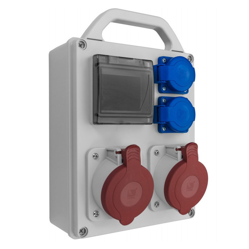 PawBol B.1702R-S plastikinis skydelis 4 mod + kištukiniai lizdai (2x16A / 250V 2x16A / 5P)